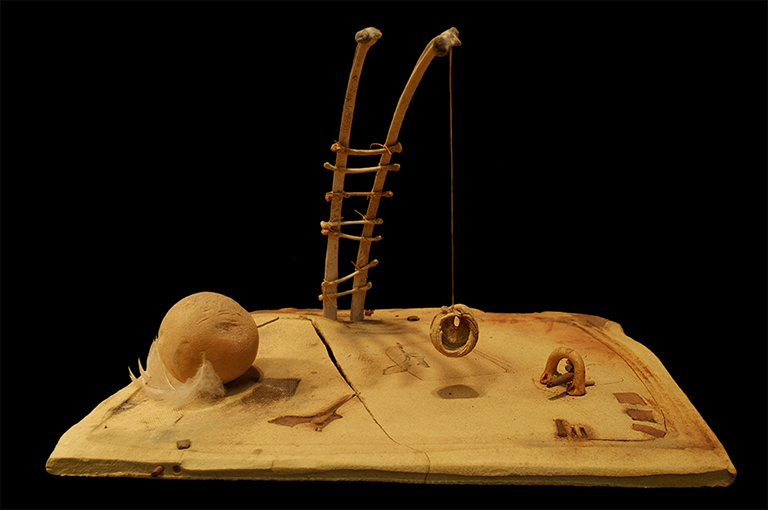 Assemblage,Clay,Bone,Feather